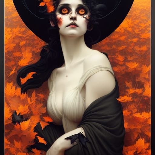 Halloween Witch and Black Cat Portrait