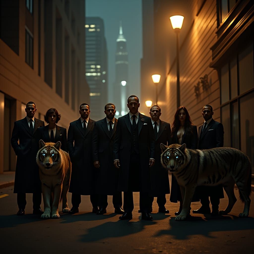Mafia Members and Big Cats in a City Alley