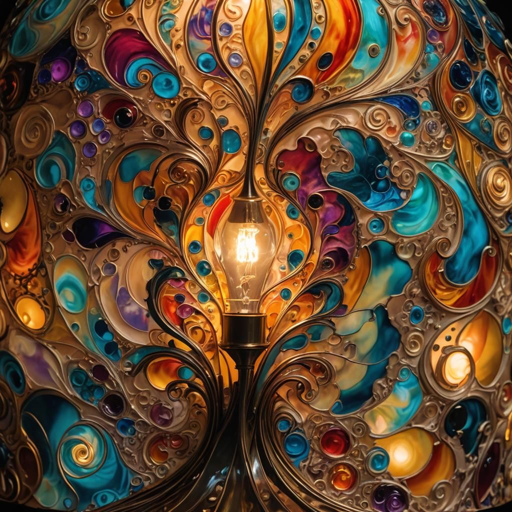 Surreal Ornate Lamp with Alcohol Ink Lampshade