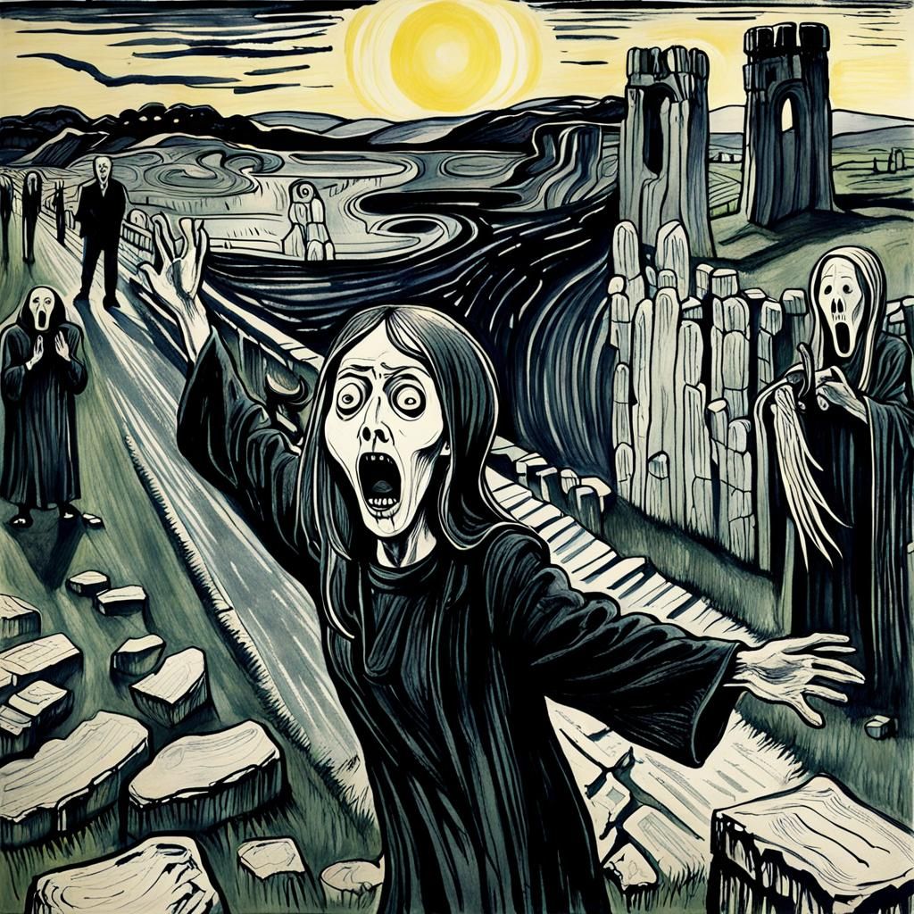 Banshee Screaming at Stonehenge in Manga Style