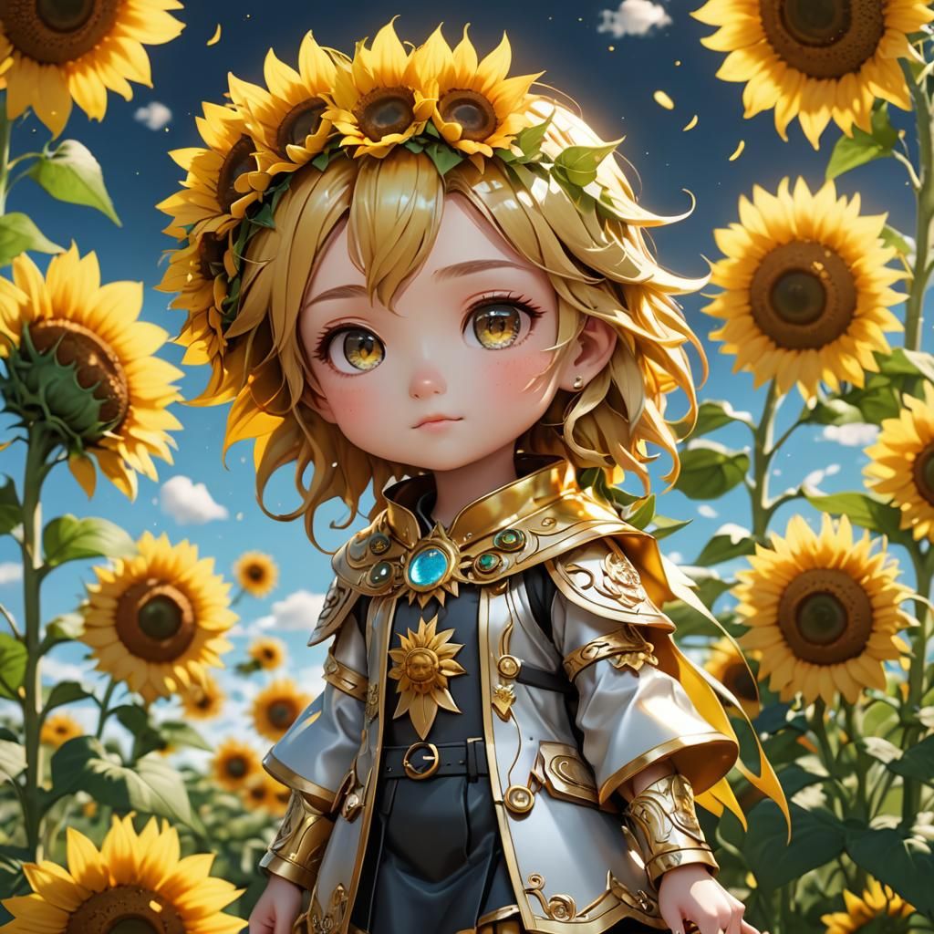 Cute Chibi Sunflower Person in 3D Anime Art