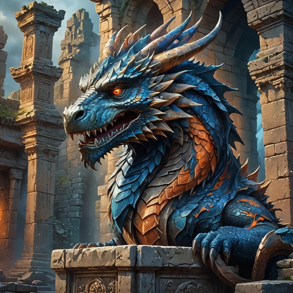 Majestic Dragon Head in Ancient Ruins