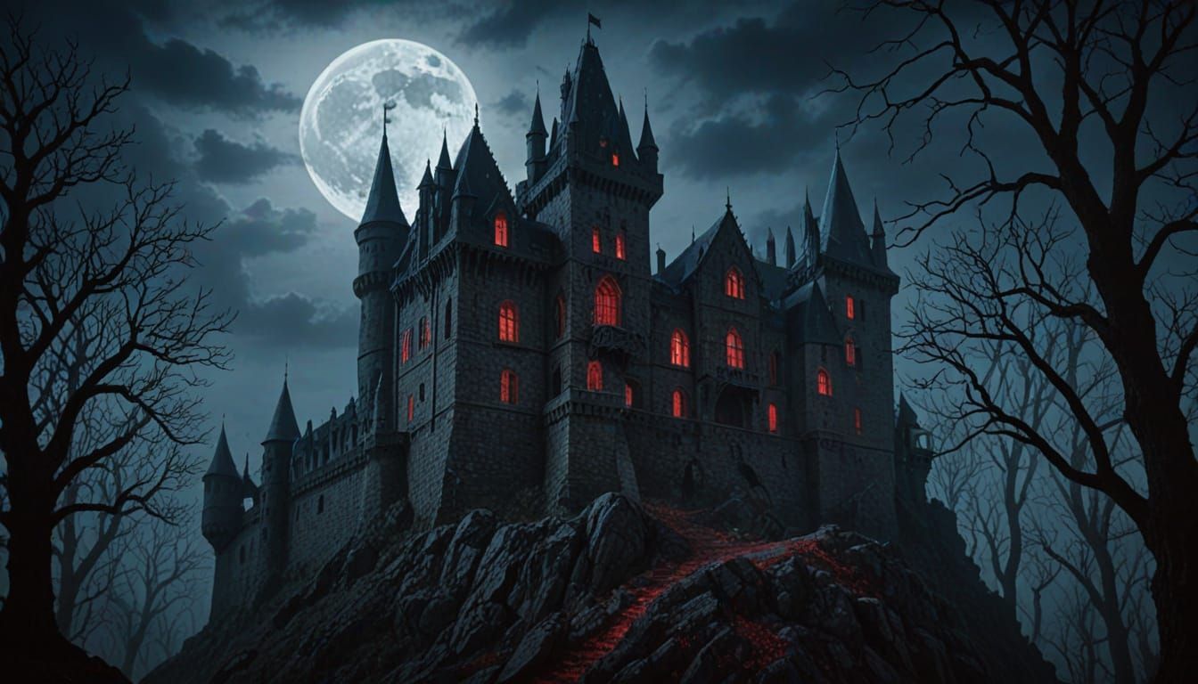 Countess Dracula's Castle Under Blood Moon