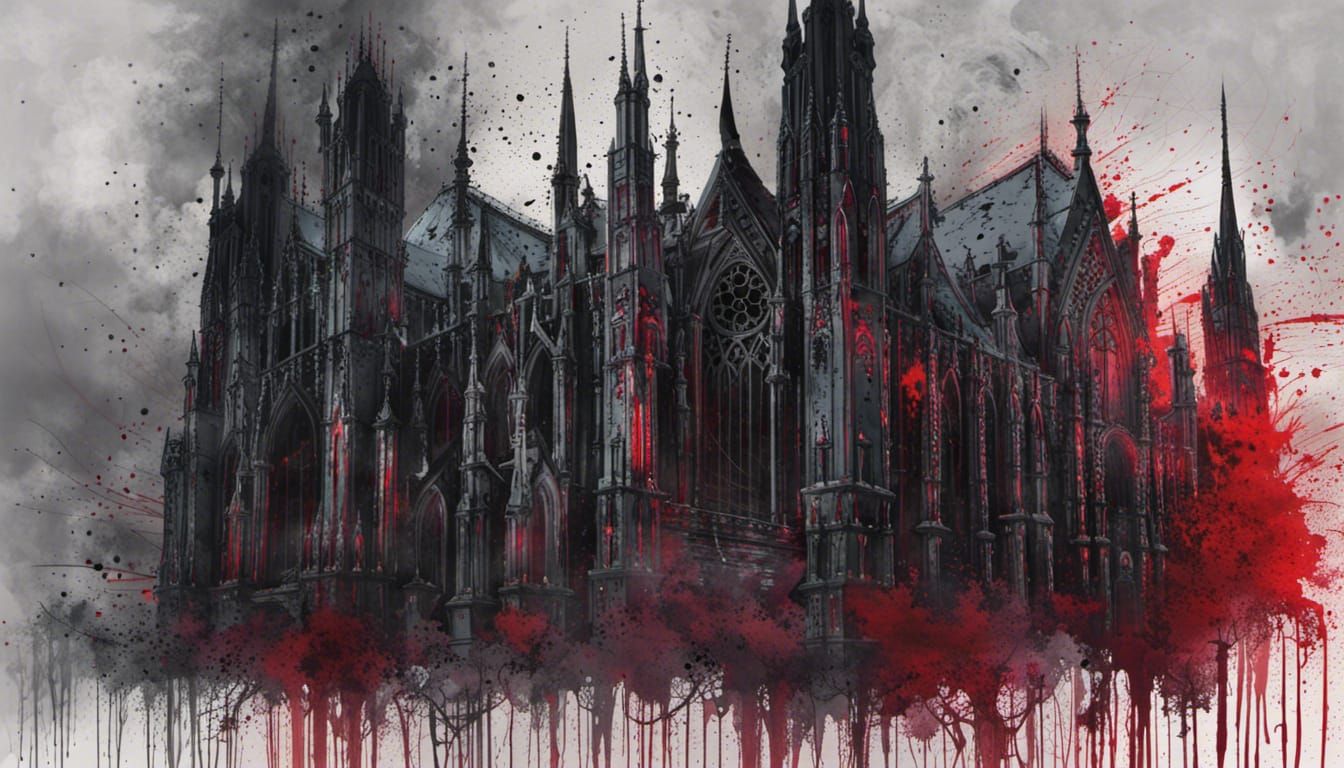 Gothic Cathedral in Dark Academia Synthwave Style