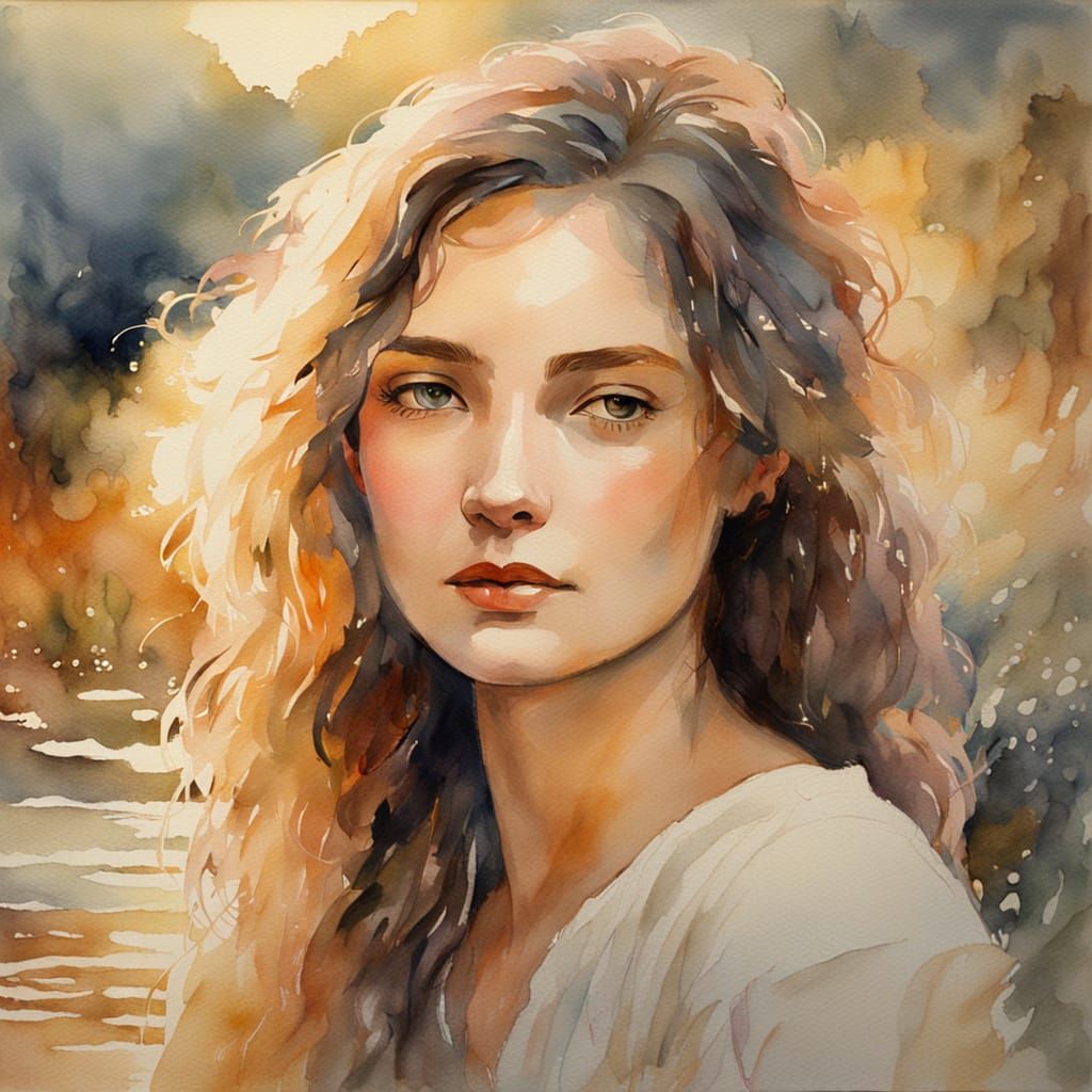 Ethereal Watercolor Portrait of a Beautiful Woman