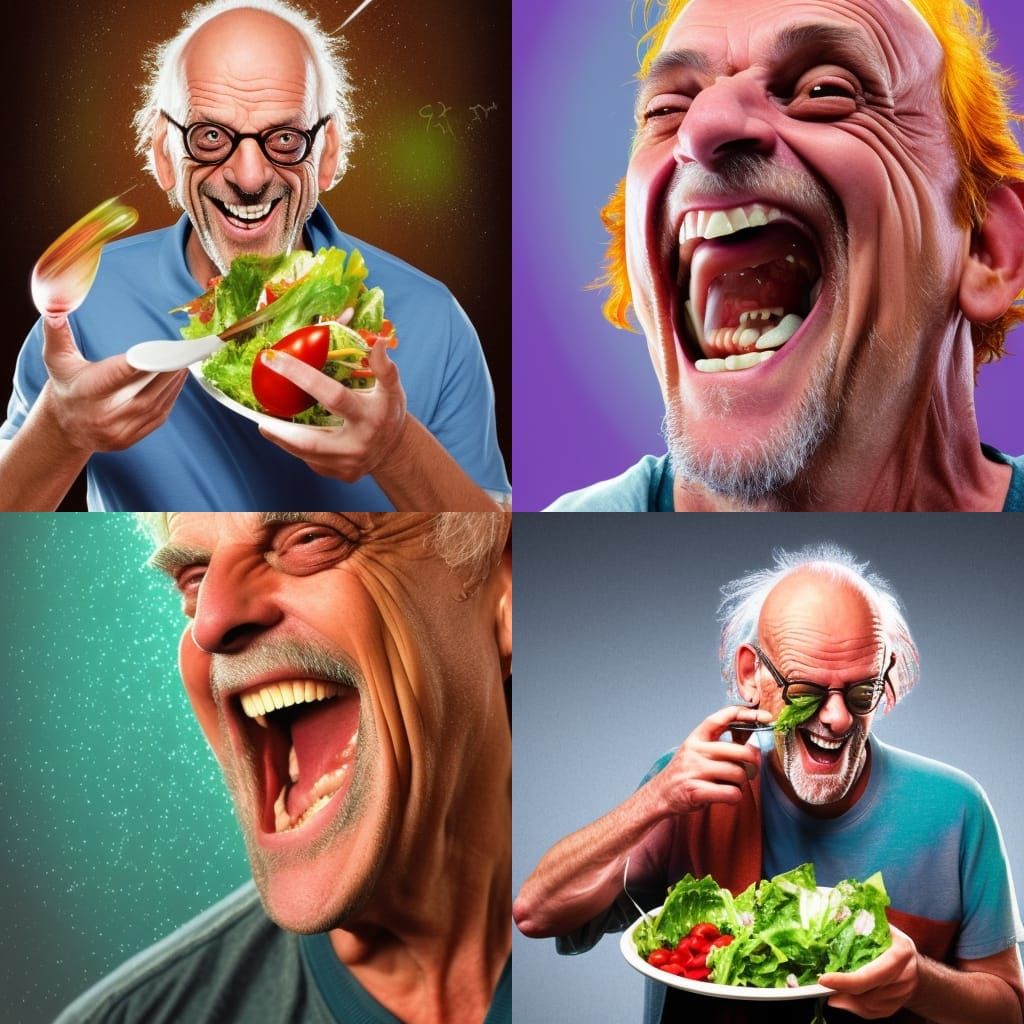Christopher Lloyd Laughing and Eating Salad