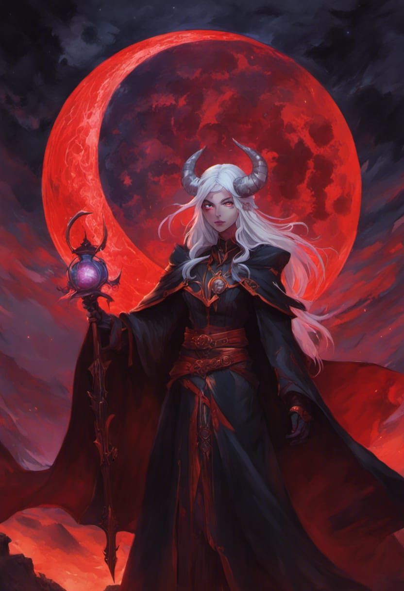 Demonic Spellcaster with Red Eyes and Blood Moon