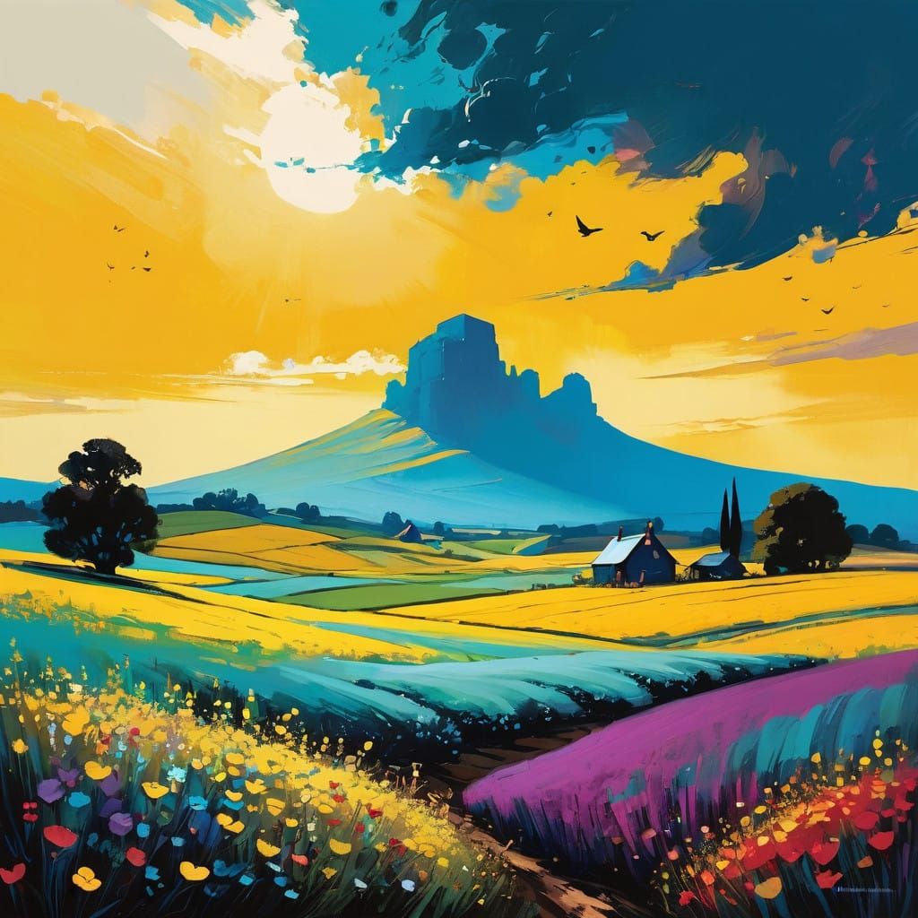 Vibrant Wildflowers in Golden Light, Comic Book Art Style