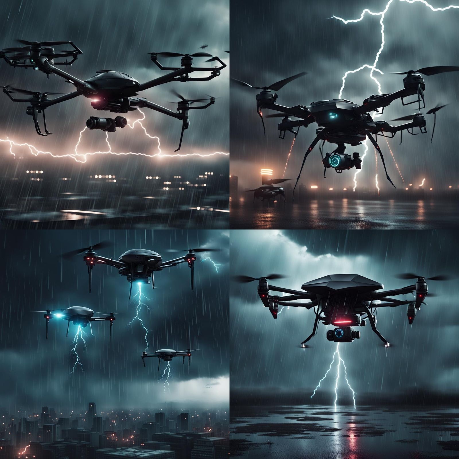 Sci-Fi Drones in a Dark Cinematic Storm