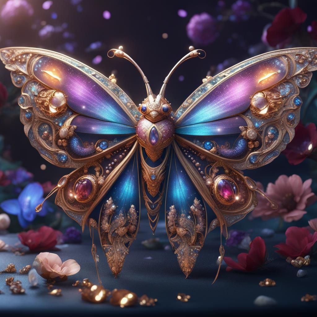 Galactic Jewel Moth: Elaborate Digital Art