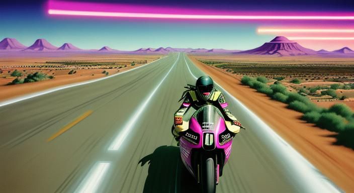 Anime Road Battle in Dieselpunk Synthwave Style