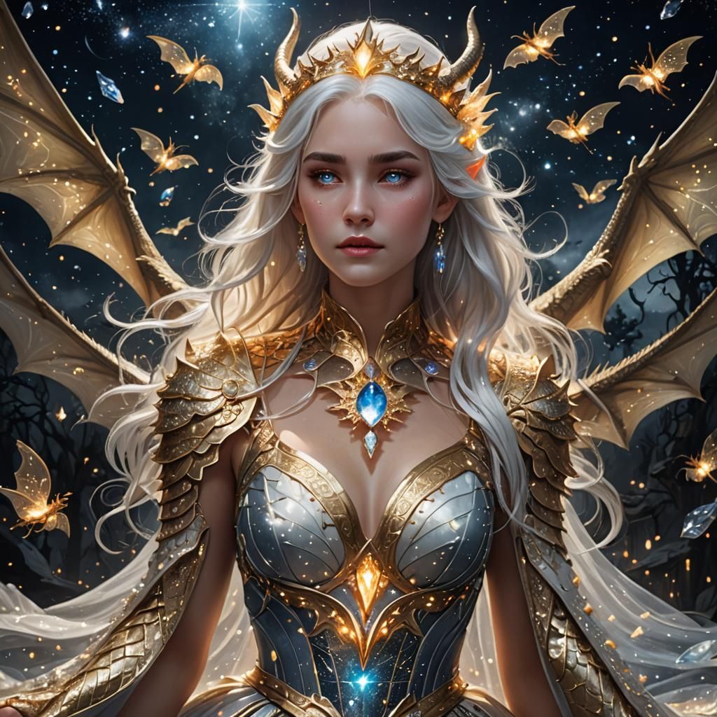 Ethereal Dragon Princess in a Crystal Landscape