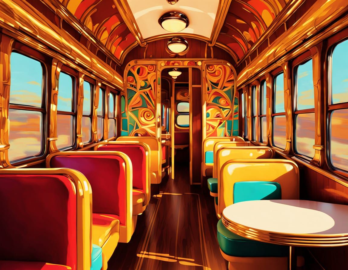 Retro Train Carriage in Pop Art Style