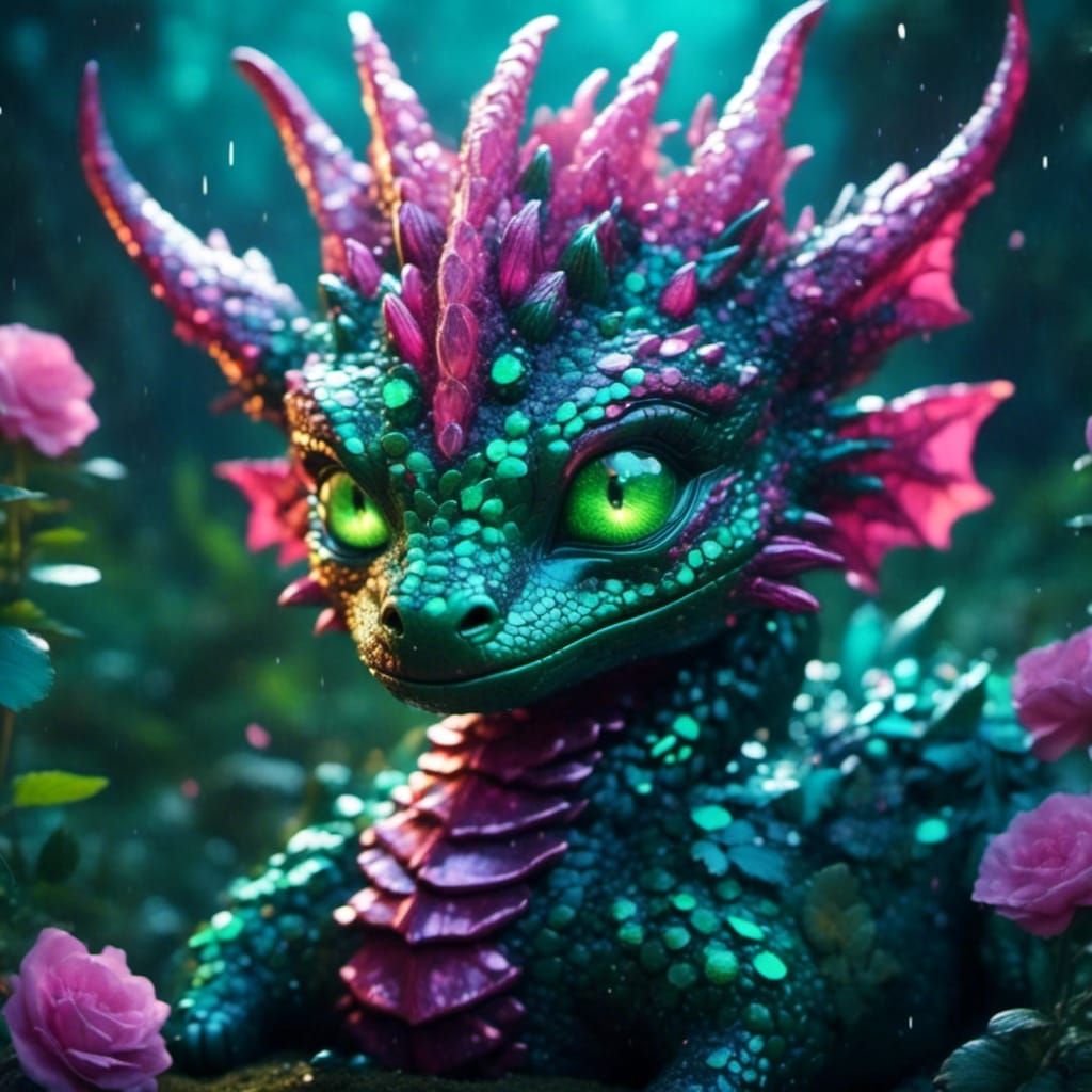 Emerald-Eyed Dragon Glistening in Forest Light