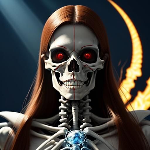Cybernetic Skeleton in 1980s Dark Fantasy Style