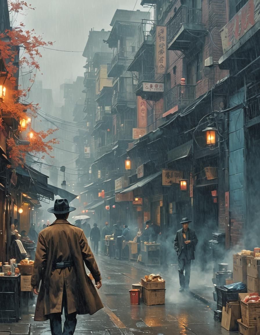 Noir Chinatown Alleyway in Futuristic Style