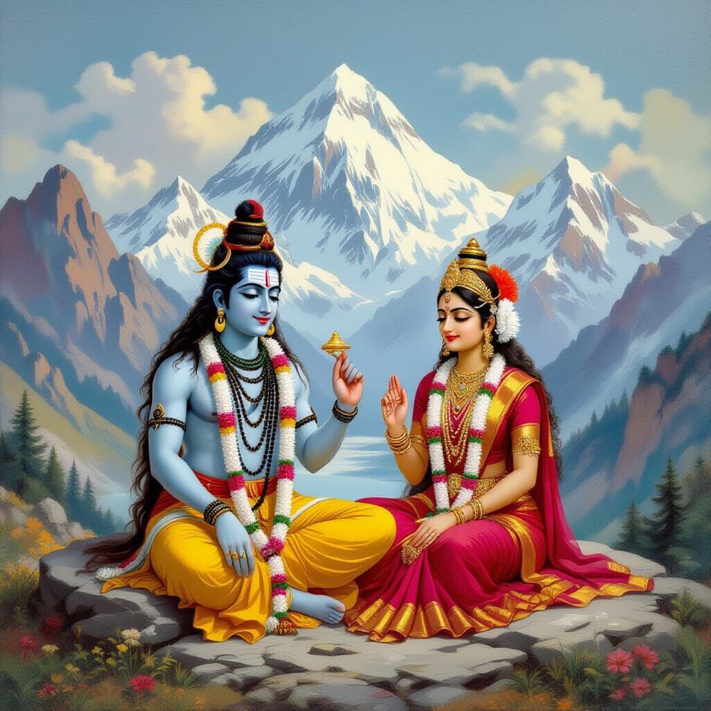 Mount Kailash with Siva and Parvati in Indian Style