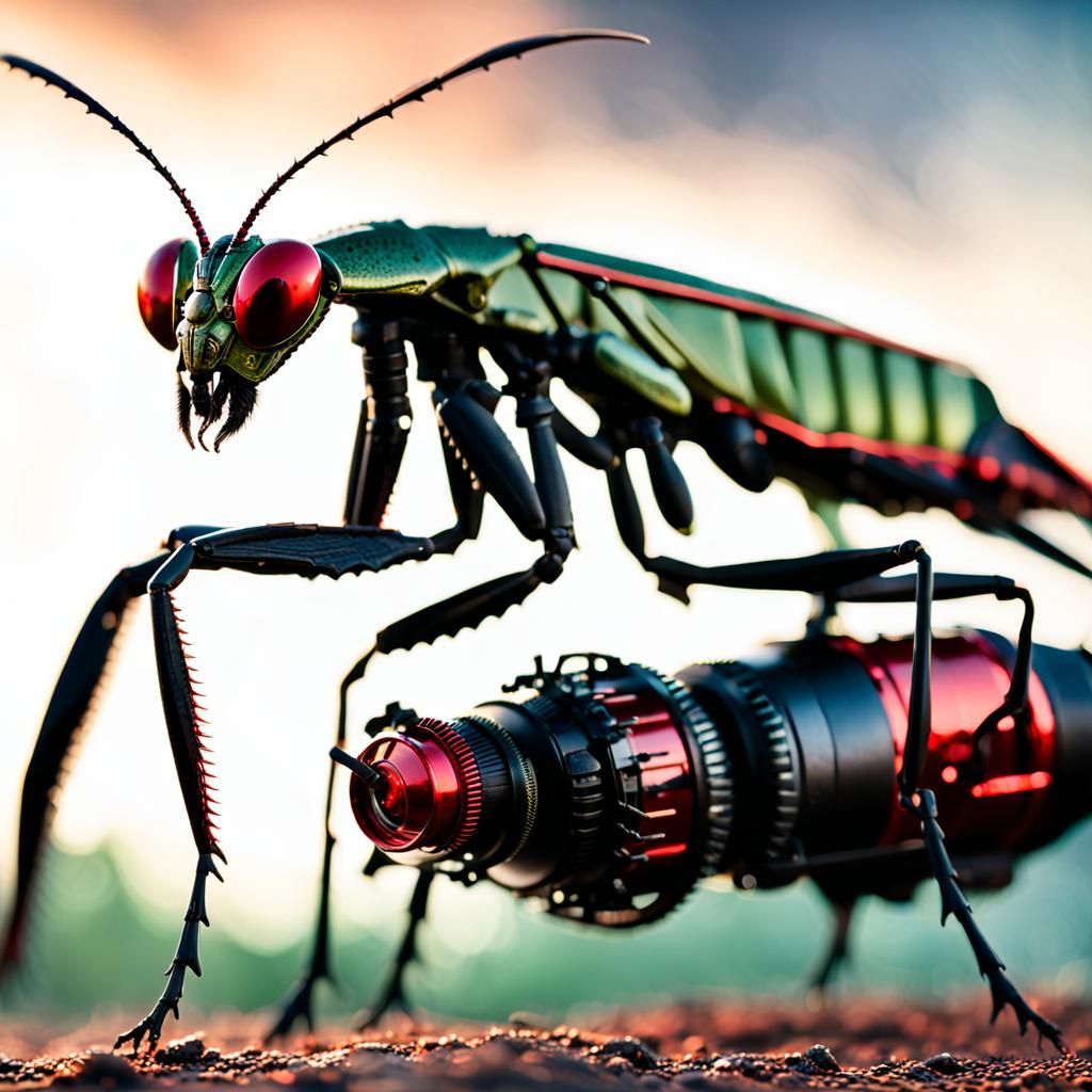 Steampunk Mantis in Red and Black