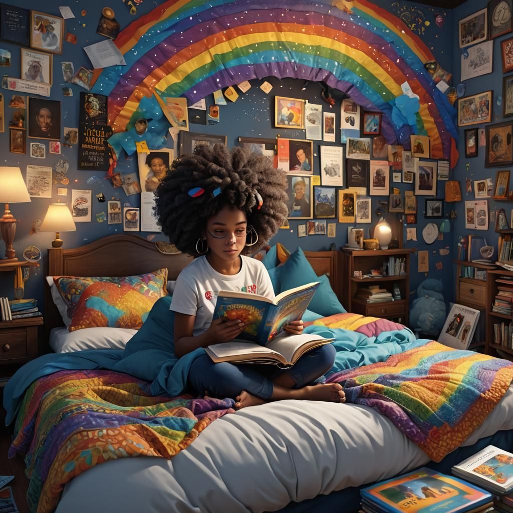 Young Girl Reading: Detailed Matte Painting in Deep Color
