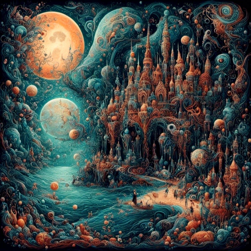 Epic Otherworldly Landscape in Cross-Stitch Style