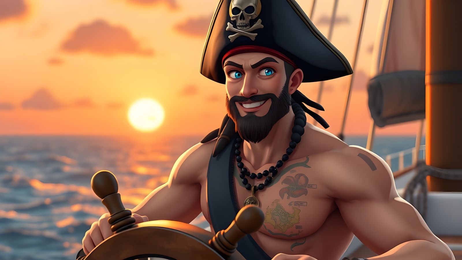 Handsome Anime Pirate at Sunset