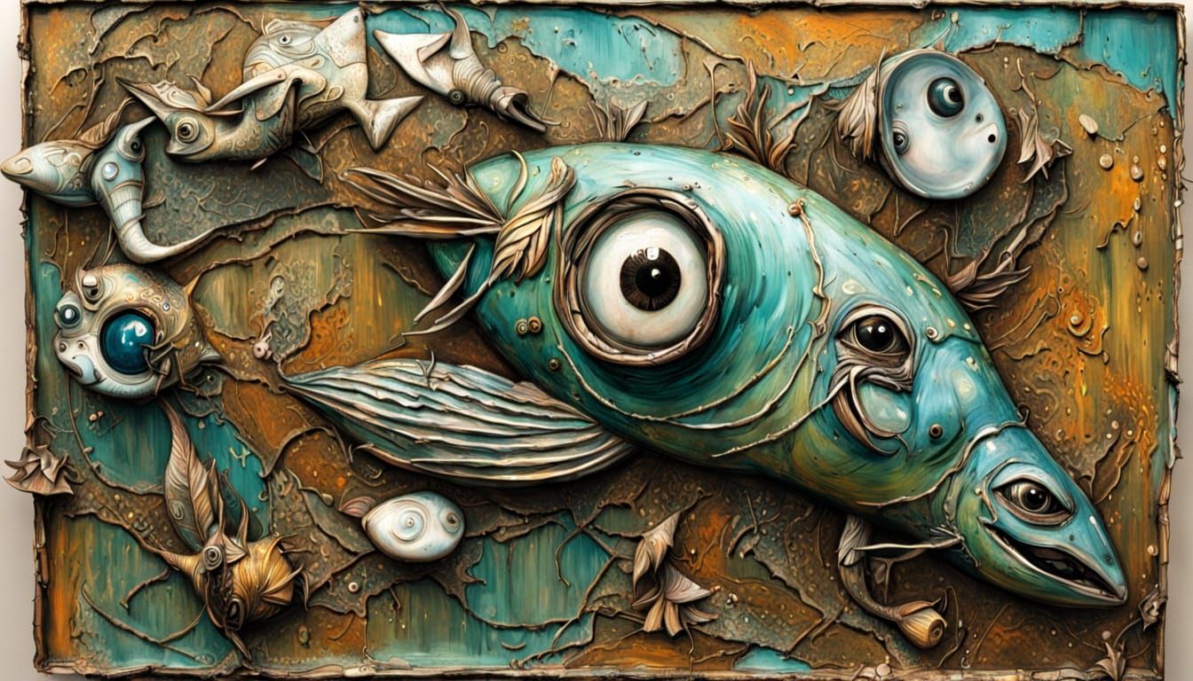 Surreal Sculpture of Lost Creature with Fish-Eyes
