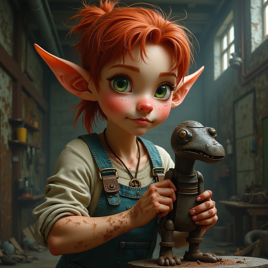 Hyper-Realistic Portrait of Woman Sculpting Metal