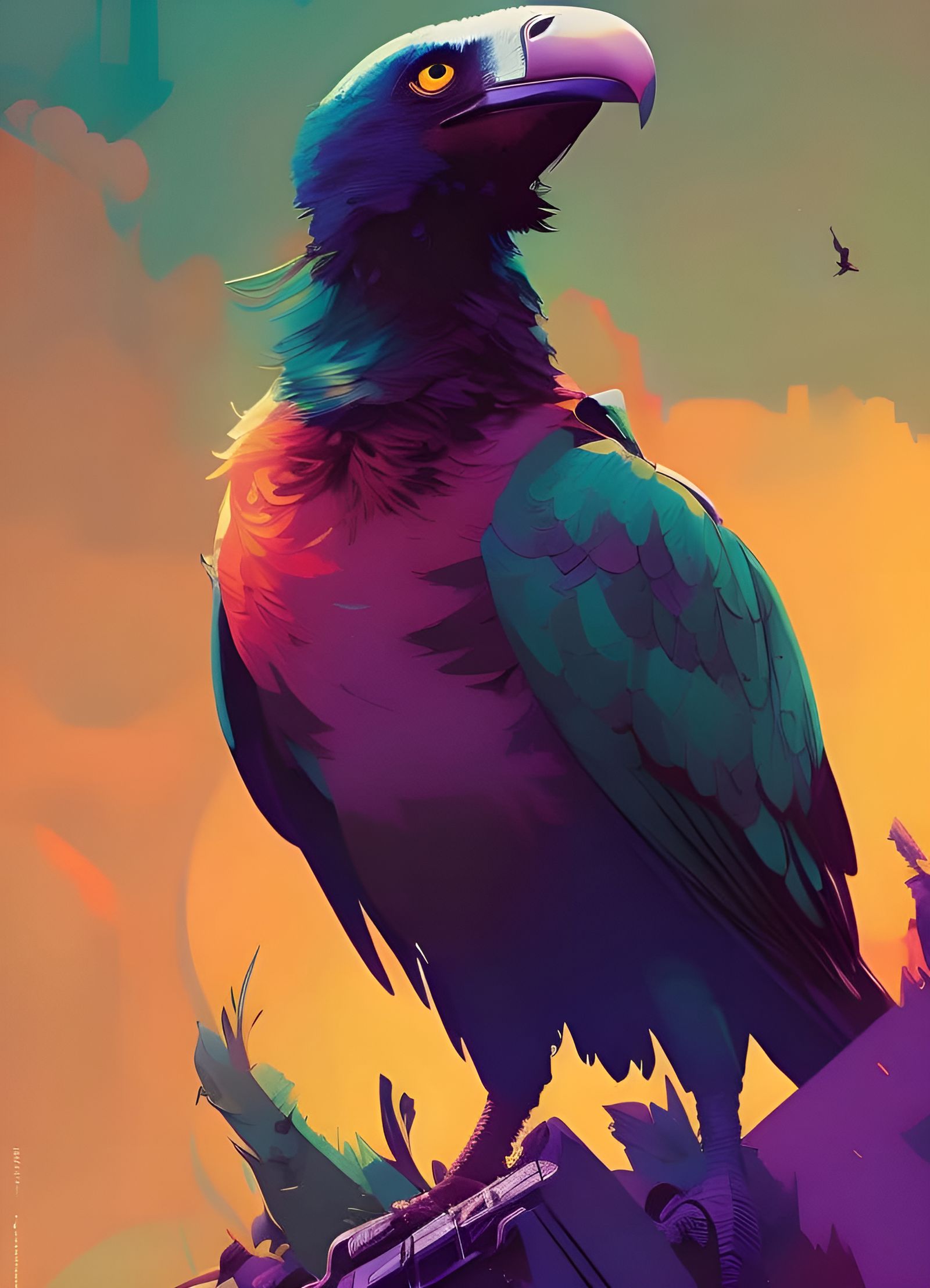 Anthropomorphic Vulture in Composite Digital Art Style