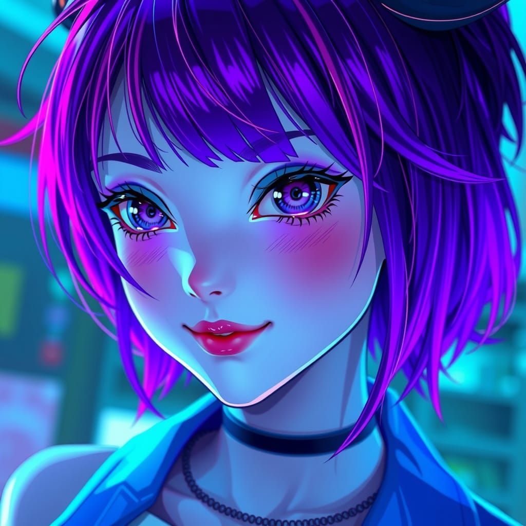 Cyberpunk Anime Girl with Holographic Skin in Octane Render