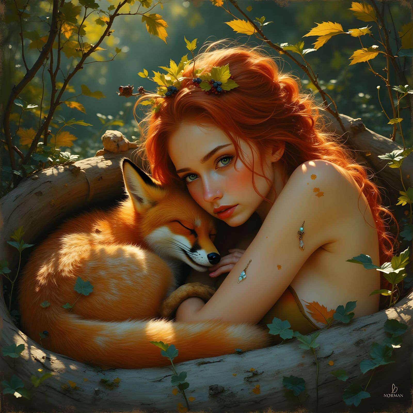 Fox and Goddess in Da Vinci Style