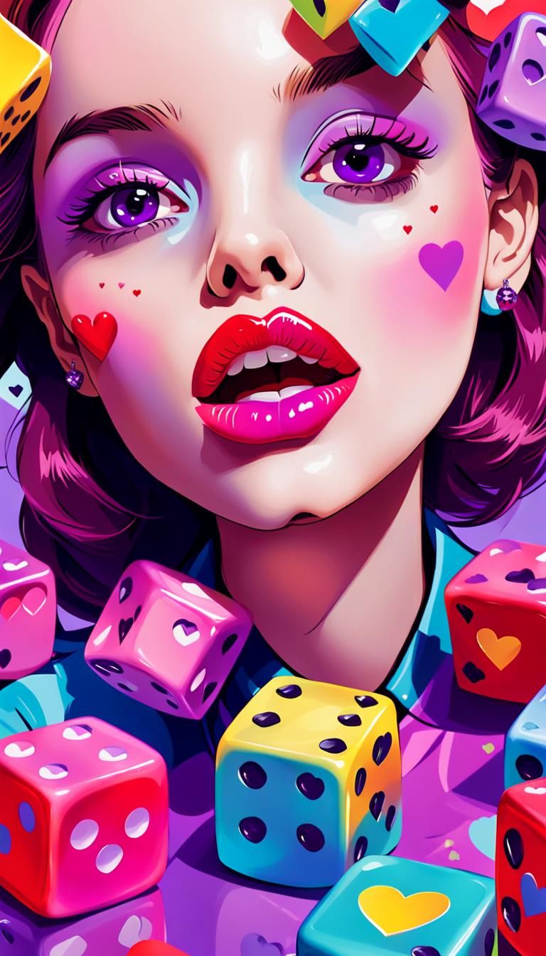 Pop Art Lips and Dice with Hearts Illustration