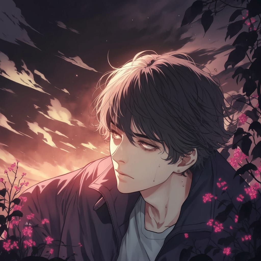 Sorrowful Young Man in Cel-Shaded Anime Art