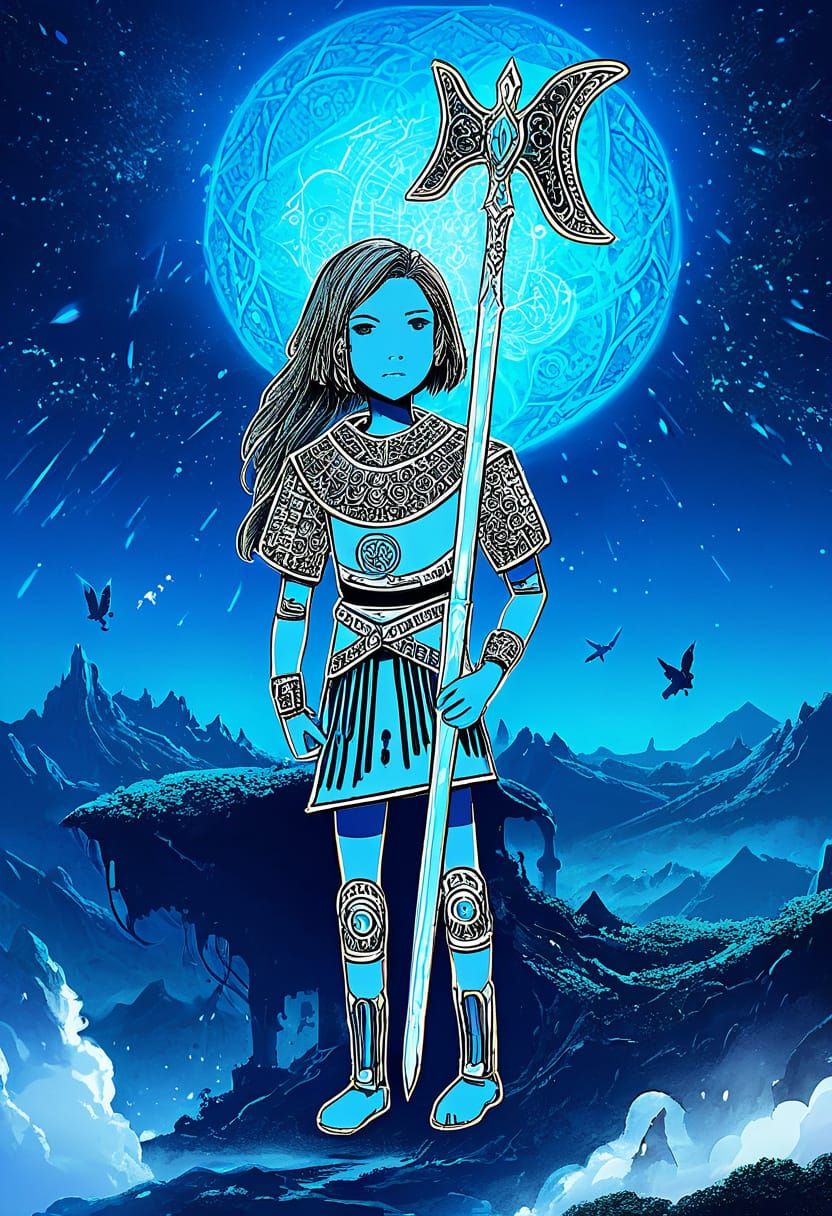 Aasimar Fighter in Vibrant Anime-Inspired Armor