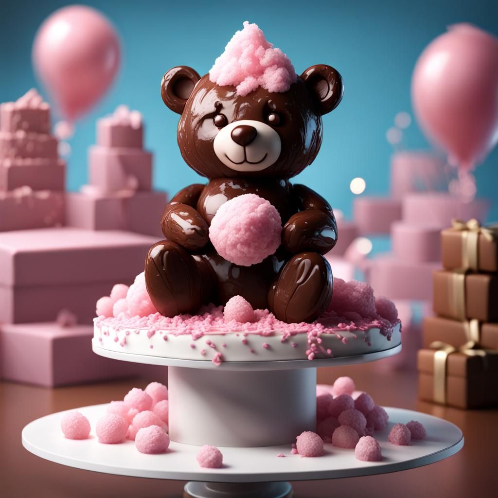 Chocolate Teddy Bear with Candy Floss, Matte Painting