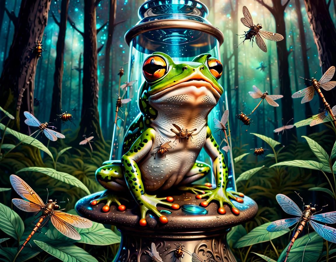 Frog on Hourglass in Astral Forest Illustration