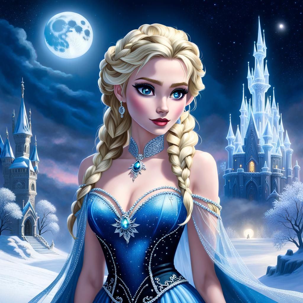 Gothic Horror Elsa in Ice Palace Landscape