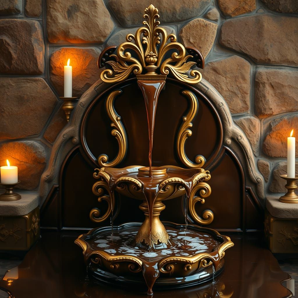 Golden Chocolate Fountain in Luxurious Art Nouveau Style