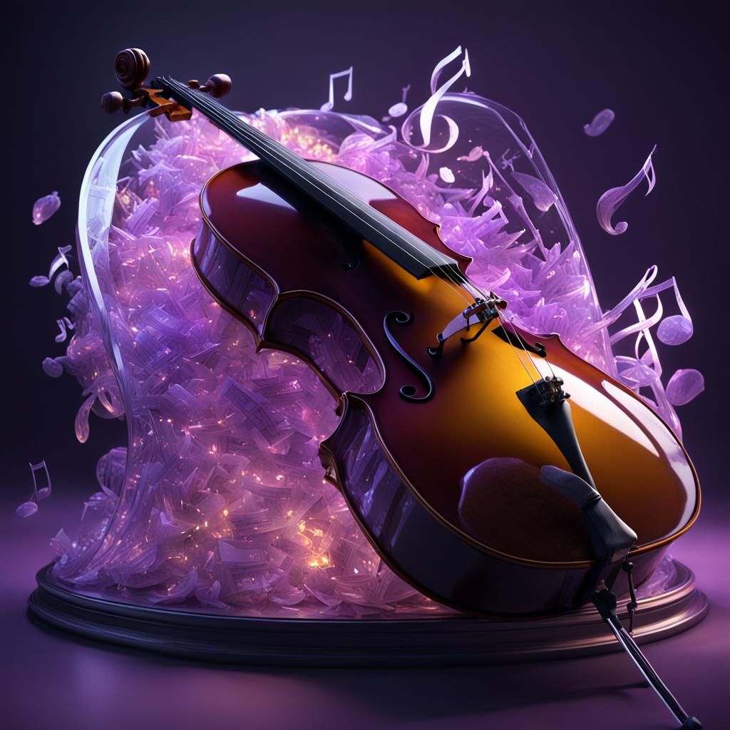 Glass Cello with Flowing Notes, Dark Fantasy Art