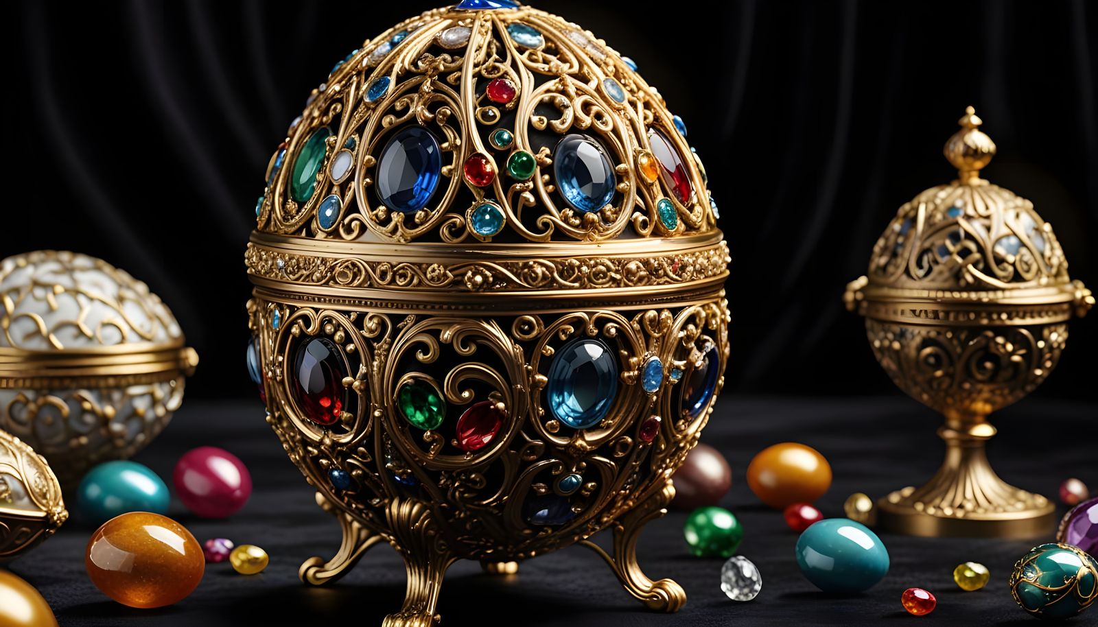 Luxurious Faberge Egg Overflowing with Precious Stones in Hy...
