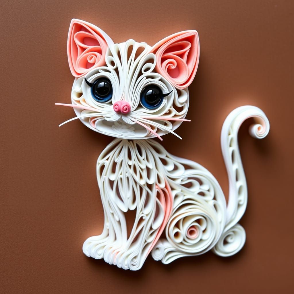 Quilled Paper Kitten in Whimsical Style