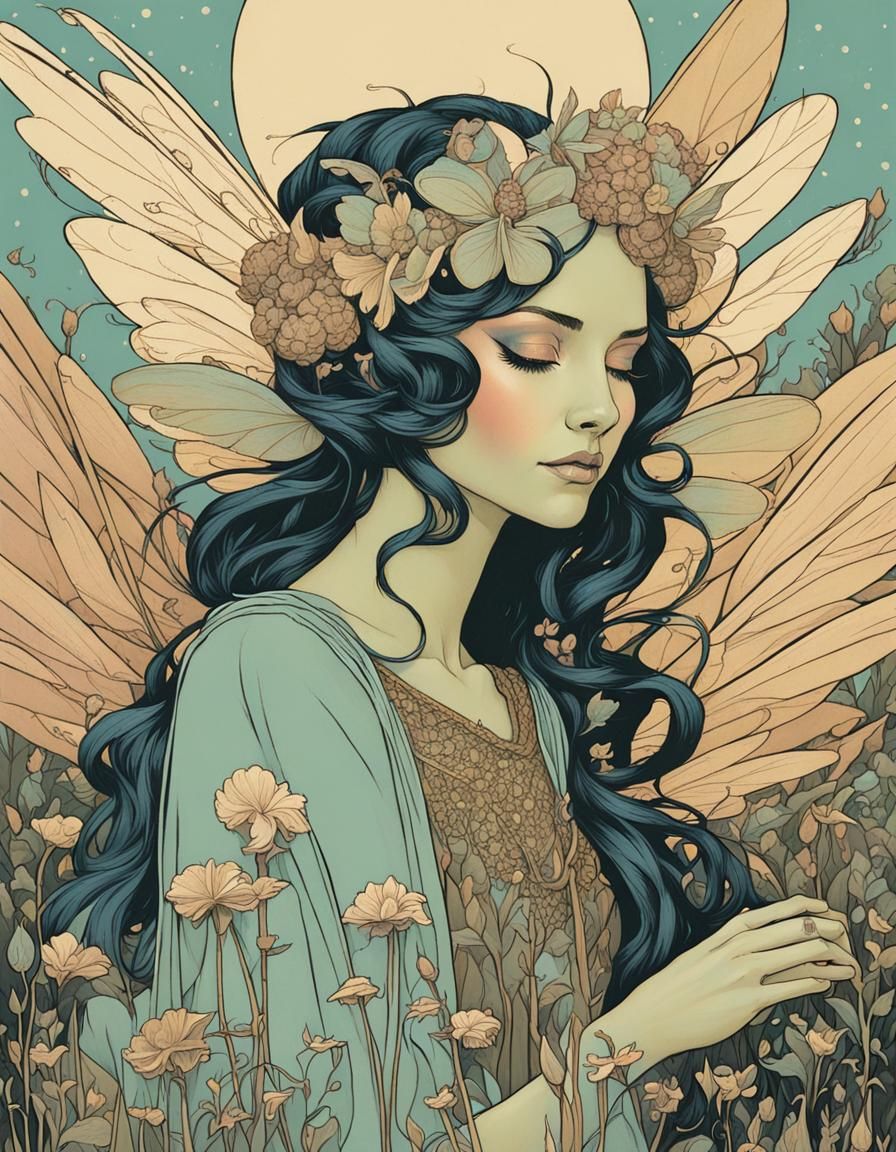 Majestic Fairy Queen Soars Amidst Pastel Hues