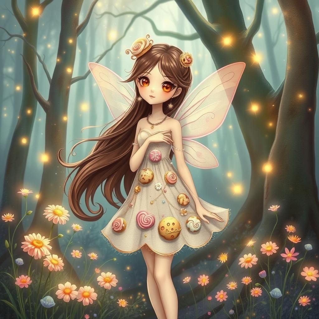Enchanted Cookie Fairy in Mystical Forest Illustration