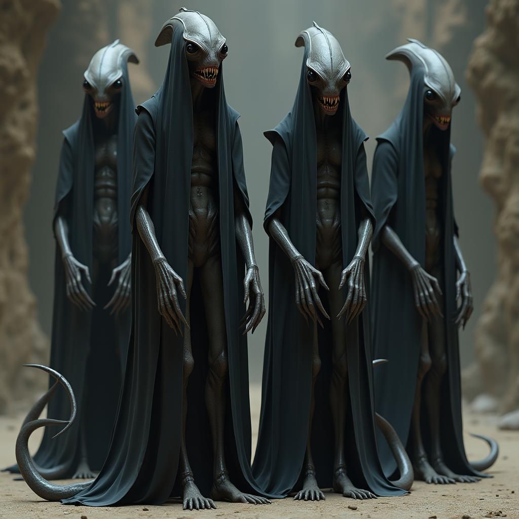 Ethereal Aliens in Flowing Black Cloaks