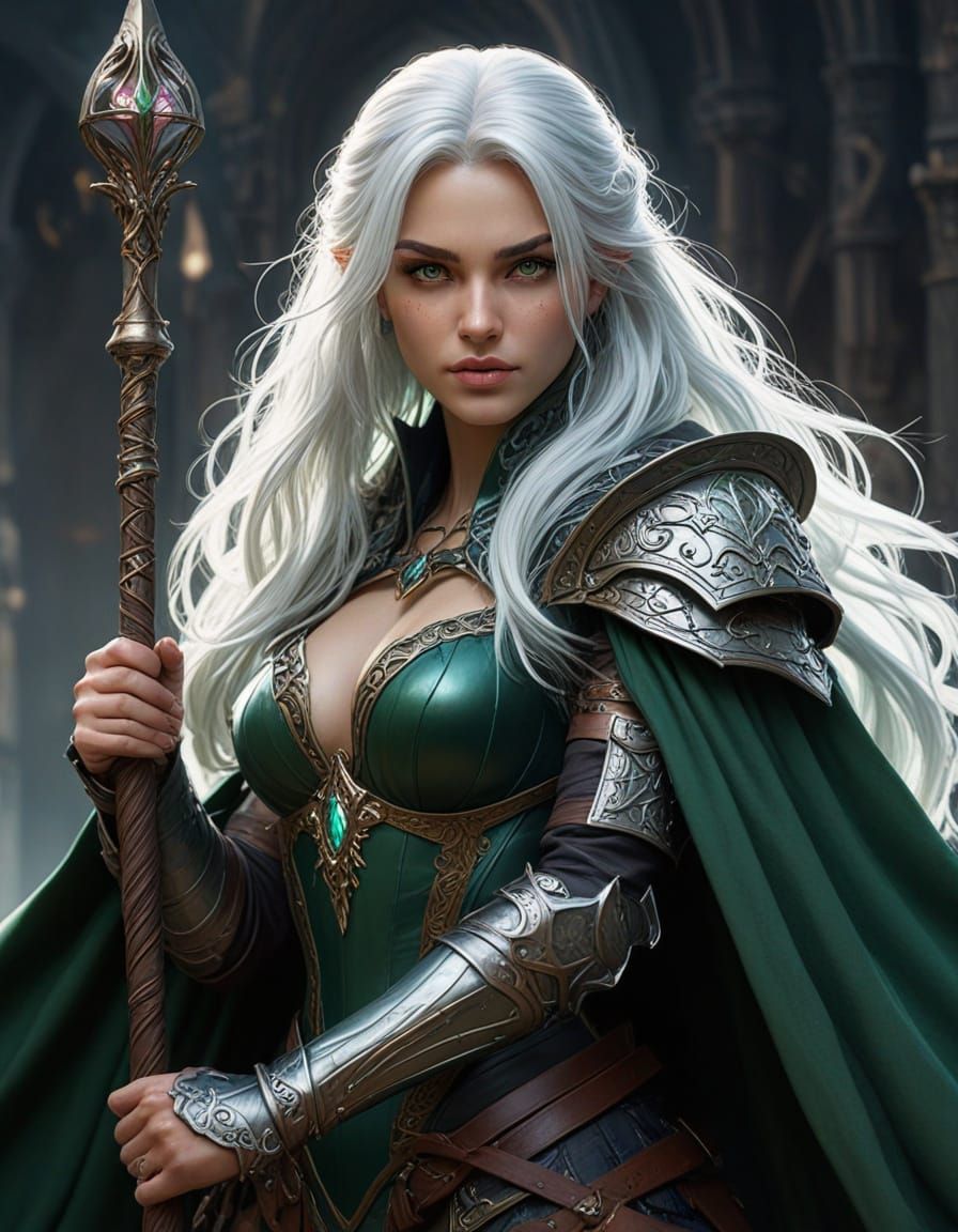 Majestic Sorceress in Emerald Light
