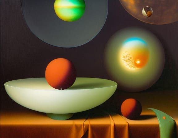 Ethereal Still Life: Glowing Orbs in Cosmic Void
