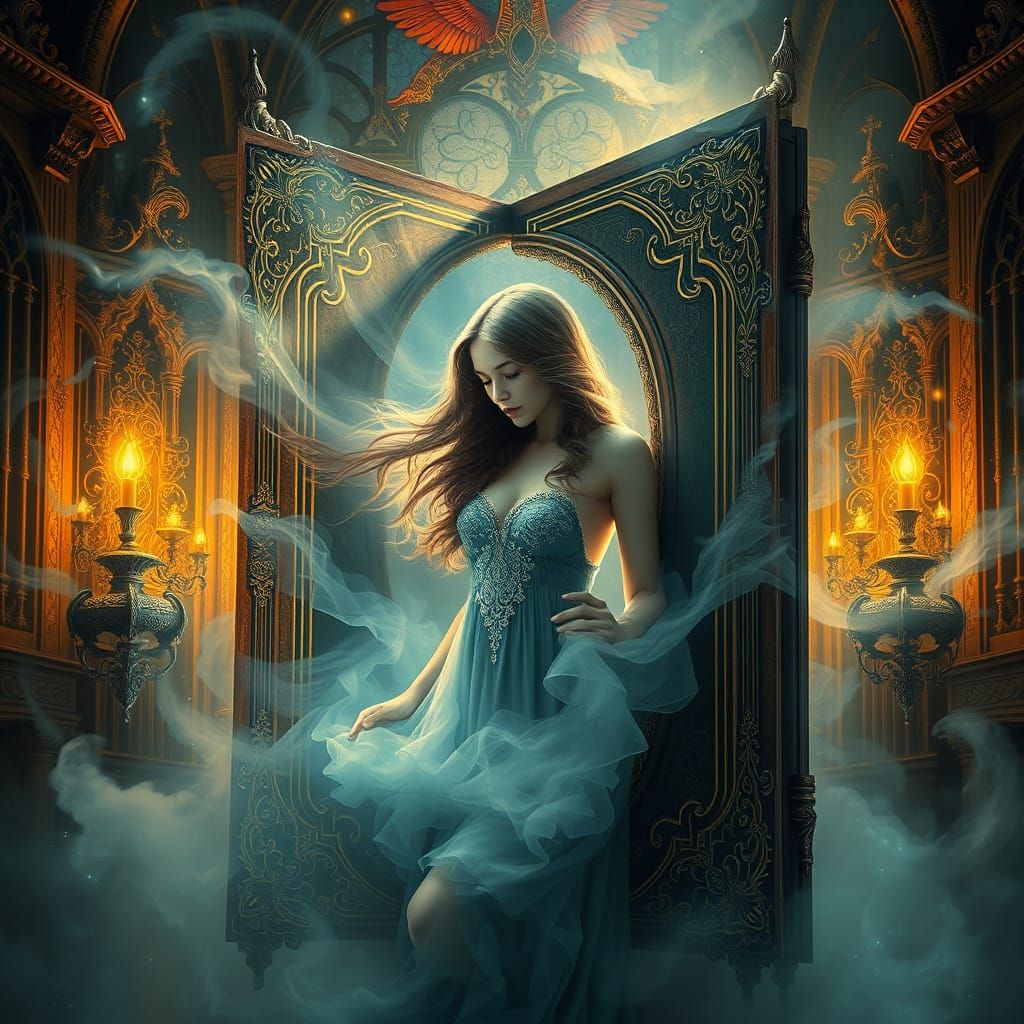 Enchanted Mystress Emerge from Ornate Book Cover