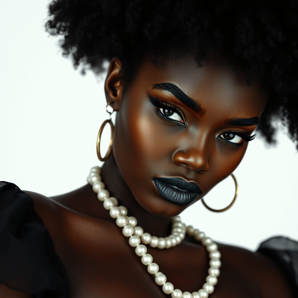 Striking Portrait of Woman in Afro with Pearls