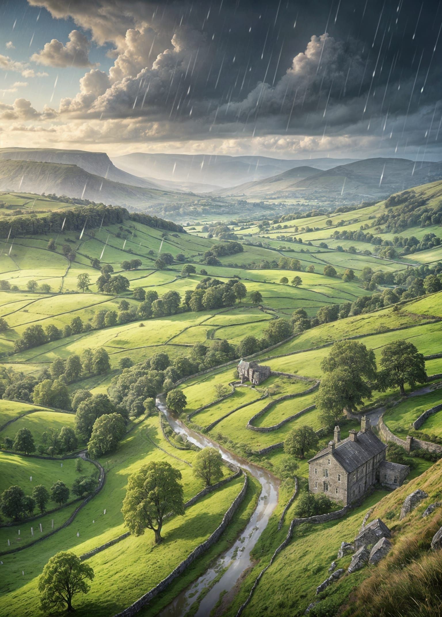 Yorkshire Dales Landscape Bird's Eye View