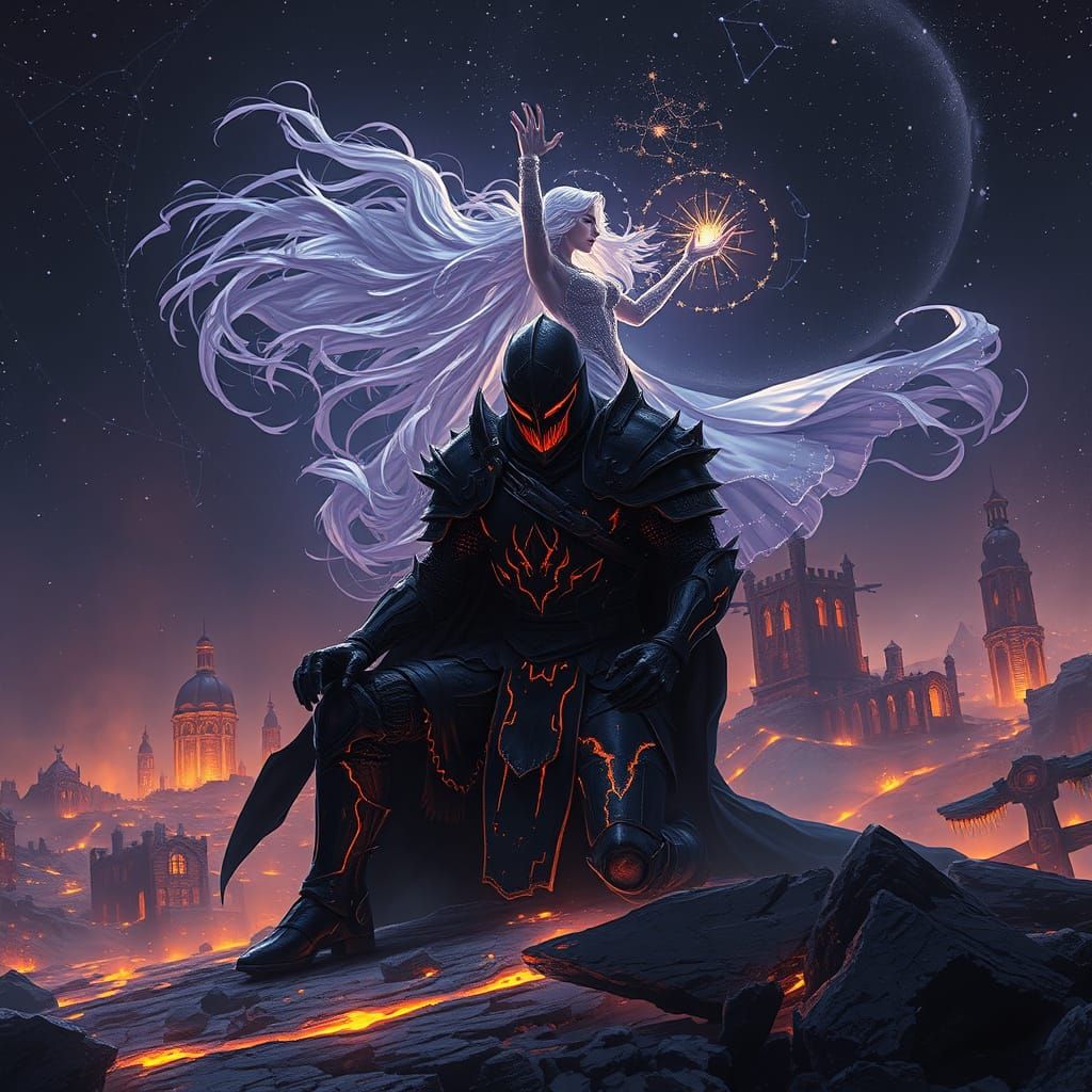 Dark Fantasy Fallen Knight Amid Glowing Ruins