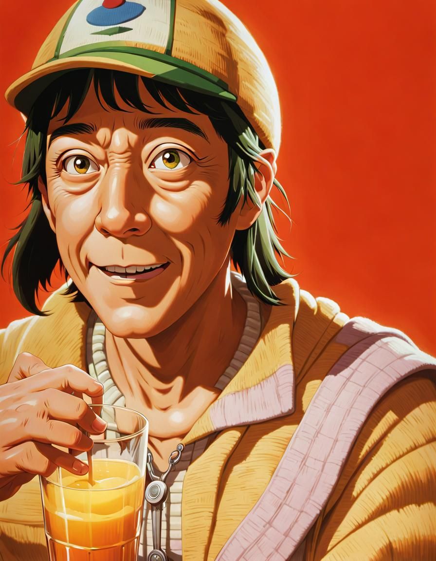 El Chavo Drinks Juice in Studio Ghibli Style